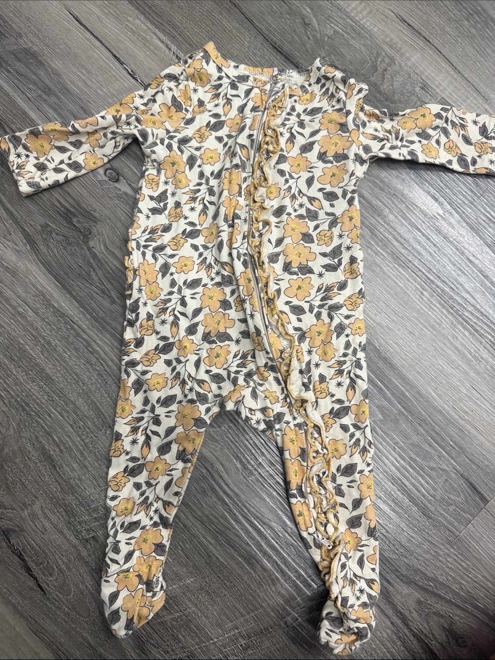 Jessica Simpson Cream Floral Ruffle Footed Zipper One-Piece